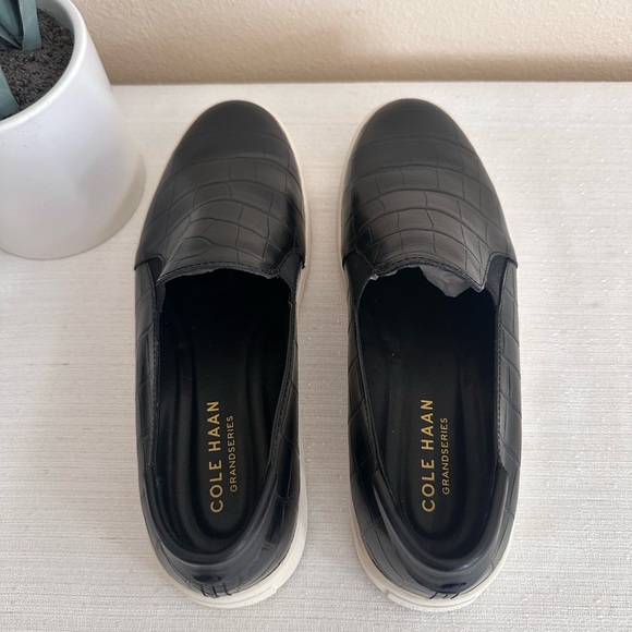 Cole Haan GrandSeries Croc Black Leather Slip On Casual Sneakers Women’s 8B - Picture 9 of 13